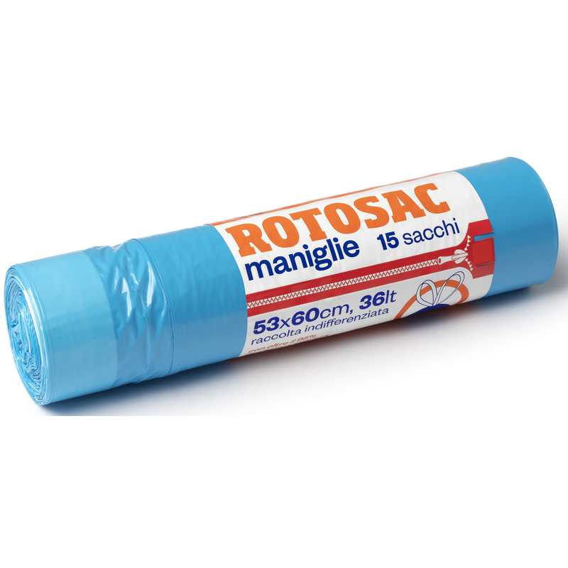 GEL SAC ROTOSAC 15 SACCHI PATTUMIERA INDIFFERENZIATA CON MANIGLIA 53x60 CM 36 LT AZZURRO