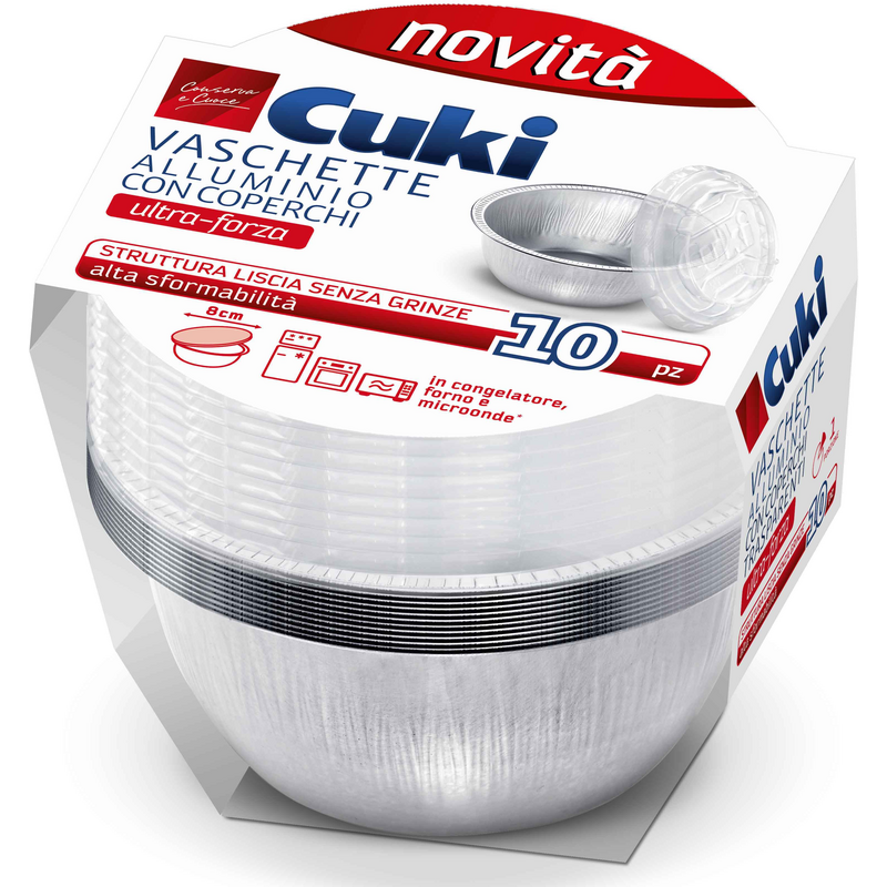CUKI VASCHETTE ALLUMINIO CON COPERCHI (TS21) PER SUGHI - 10 PEZZI - LT 0,143