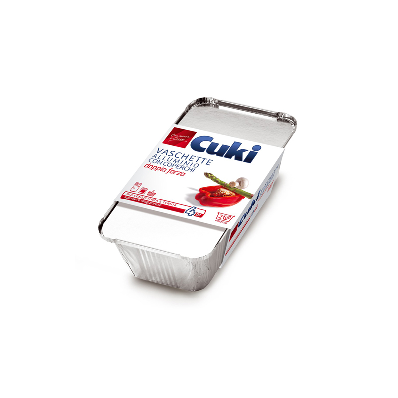 CUKI VASCHETTE ALLUMINIO CON COPERCHI (R62) PER 2 PORZIONI - 4 PEZZI - LT 0,9 (CM 21.7X11.2X5.4)