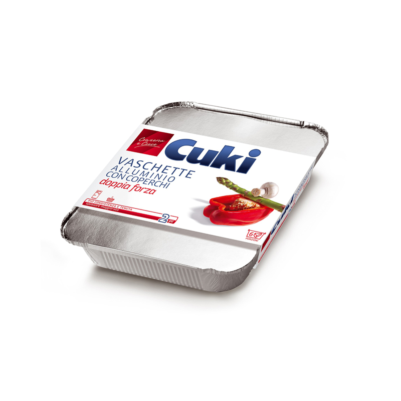 CUKI VASCHETTE ALLUMINIO CON COPERCHI (R90) PER 6 PORZIONI - 2 PEZZI - LT 2,3 (CM 28.7X22.7X4.3)