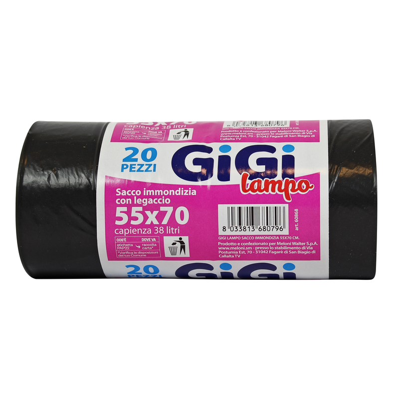 GIGI LAMPO SACCHI PATTUMIERA 55x70 NERO IN ROTOLO 20 PZ