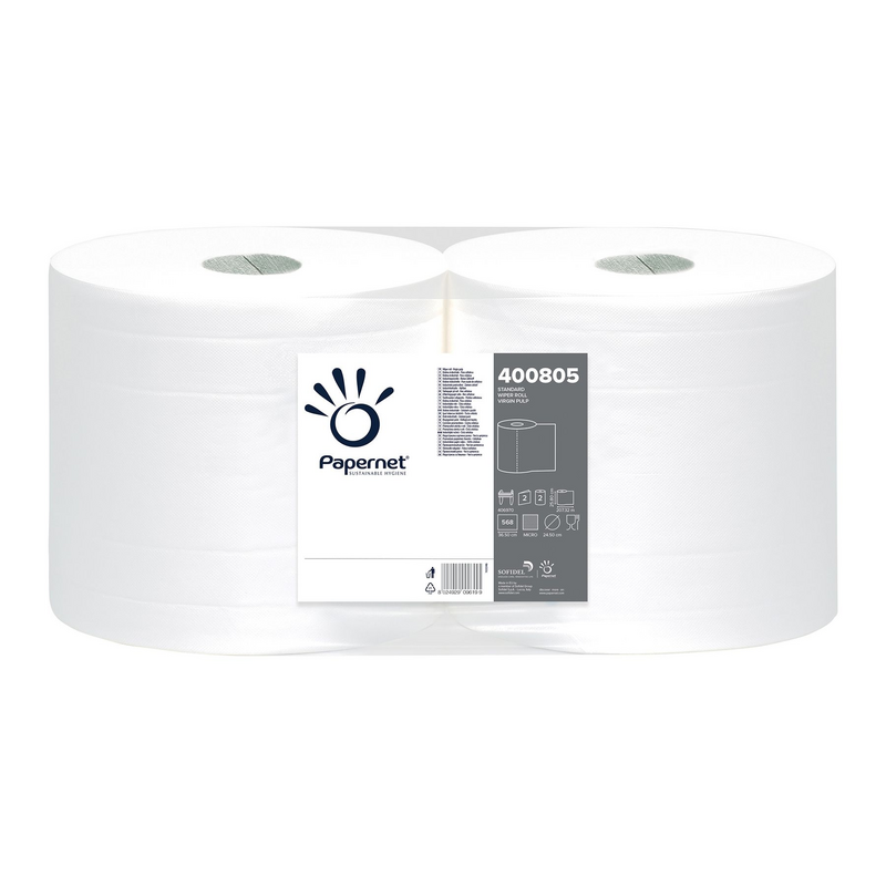 PAPERNET BOBINA CARTA ASCIUGATUTTO INDUSTRIALE 2 ROTOLI 2 VELI 568 STRAPPI FORMATO PROFESSIONALE