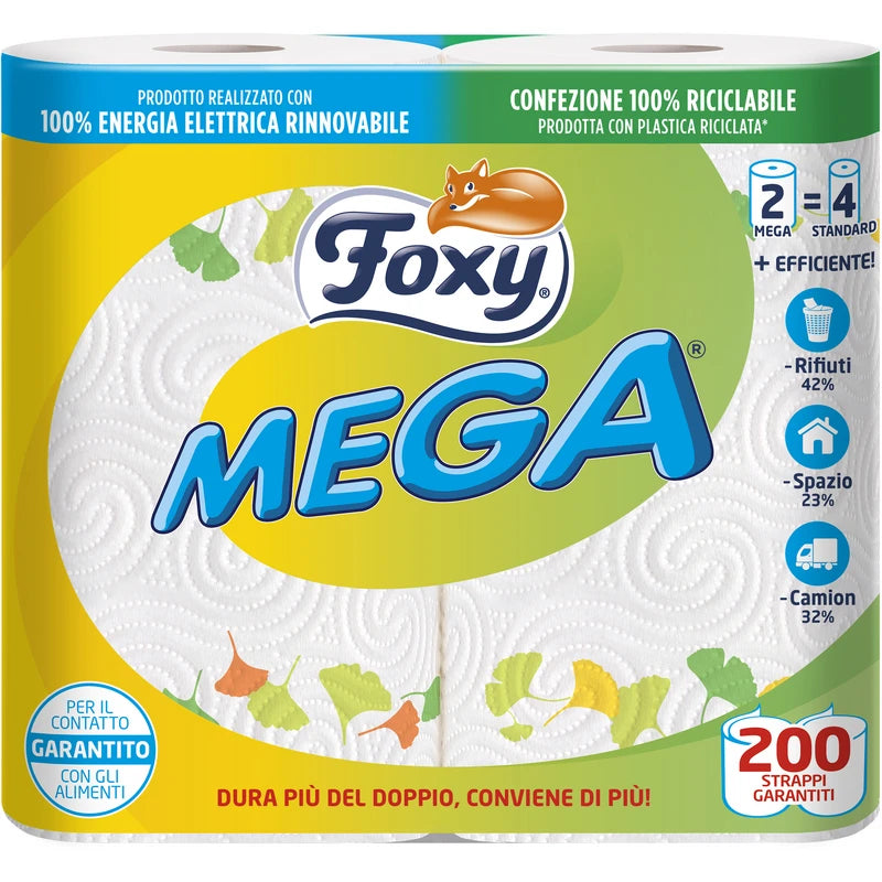 FOXY MEGA ASCIUGATUTTO 2 ROTOLI 200 STRAPPI 2 VELI + CONCORSO