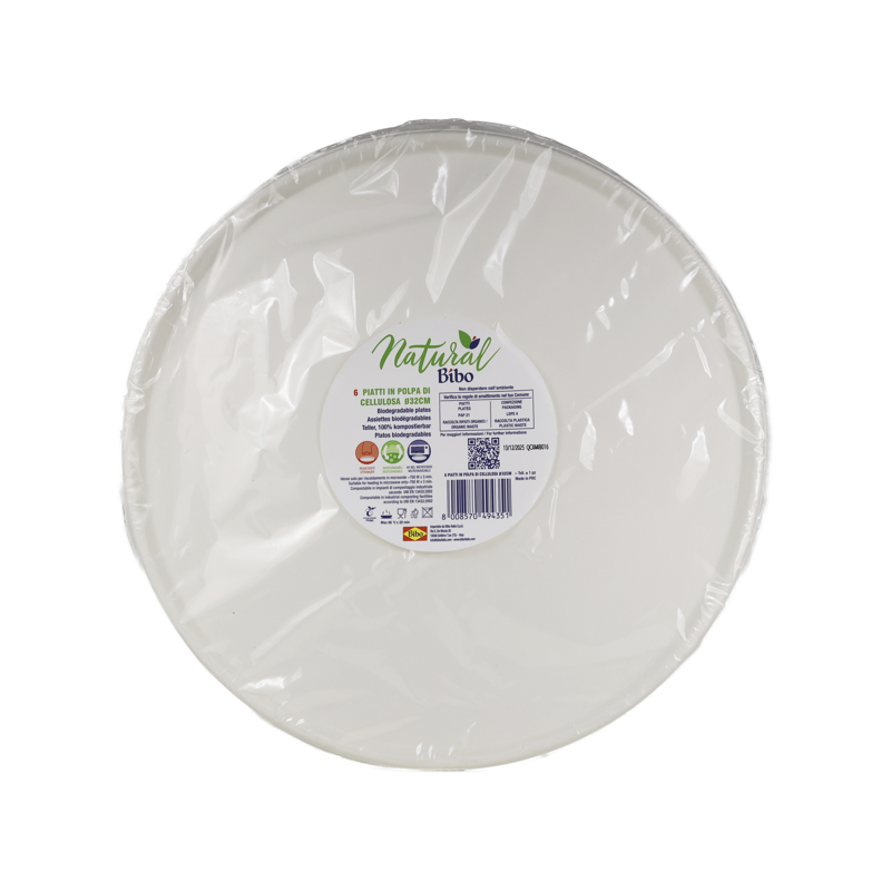 BIBO NATURAL 6 PIATTI PIZZA BIODEGRADABILI E COMPOSTABILI DM 32 cm