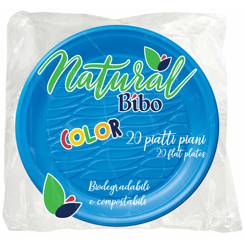 BIBO NATURAL 20 PIATTI PIANI AZZURRI DM 21,5 BIODEGRADABILI E COMPOSTABILI