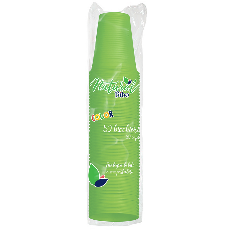 BIBO NATURAL 50 BICCHIERI VERDI 200cc BIODEGRADABILI E e COMPOSTABILI