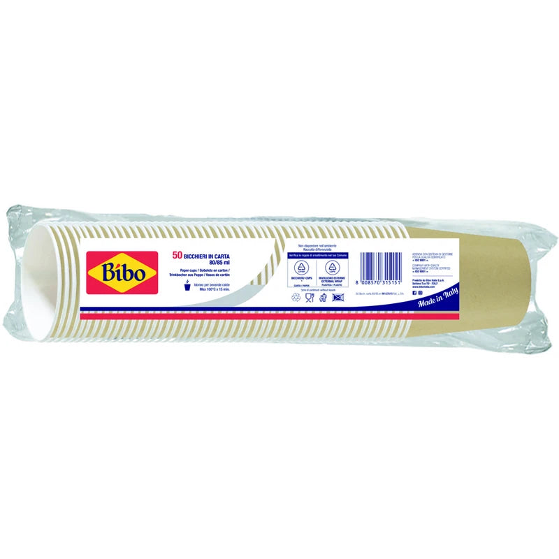 BIBO 50 BICCHIERI CARTA AVANA 80/85 ML