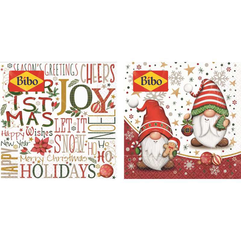 BIBO 20 TOVAGLIOLI OVATTA 33x33 2 VELI GNOMI 2 DECORI ASSORTITI