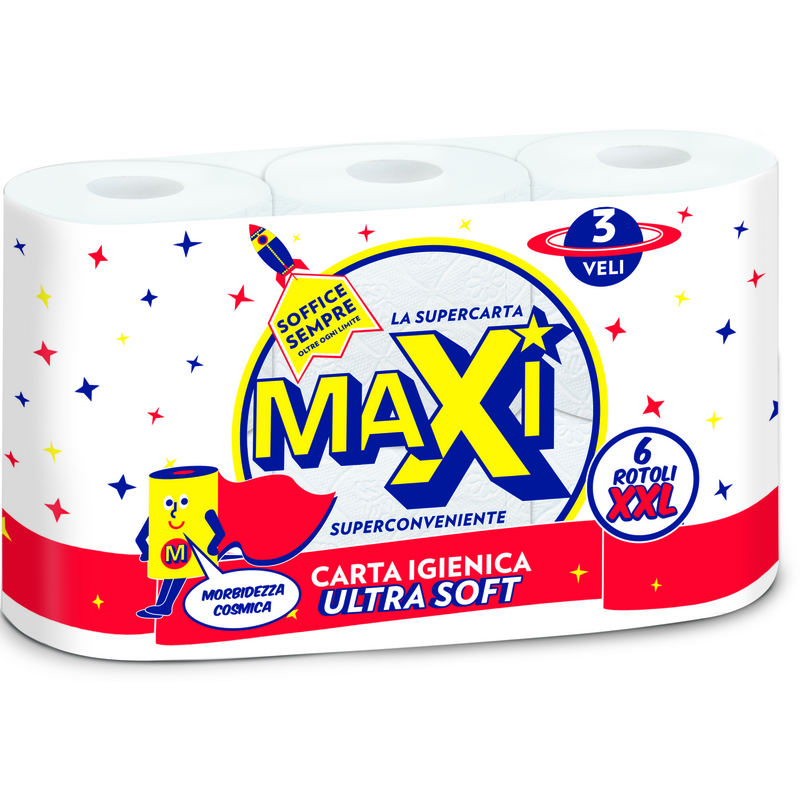 MAXI CARTA IGIENICA ULTRA SOFT 6 ROTOLI XXL 3 VELI 180 STRAPPI