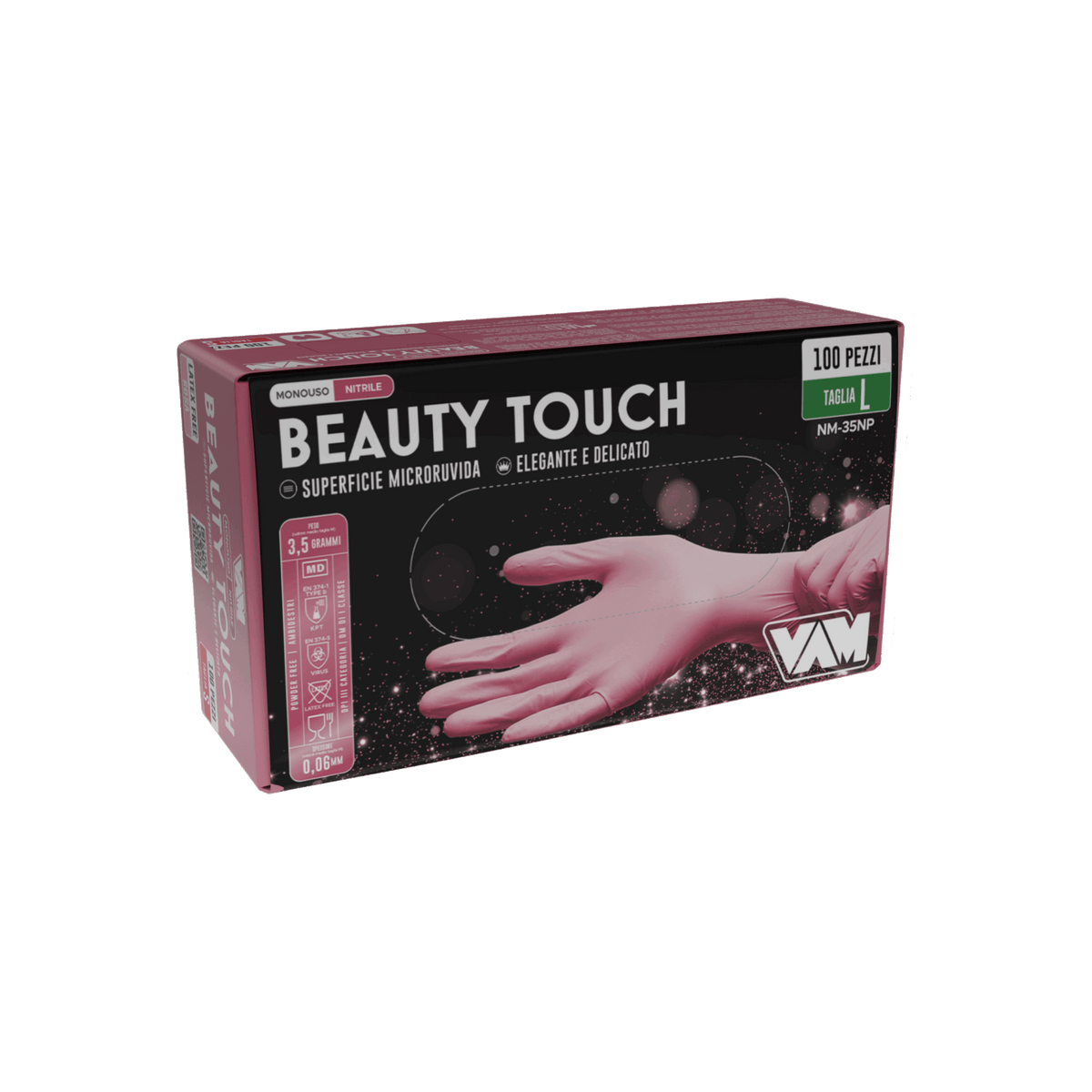Guanti in nitrile senza polvere 3,5gr BEAUTY TOUCH Rosa - Confezione da 100 pz