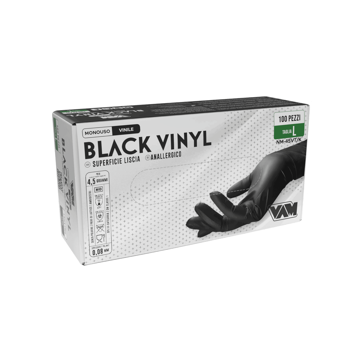 Guanti in vinile senza polvere 4,5gr BLACK VINYL Nero - Confezione da 100 pz