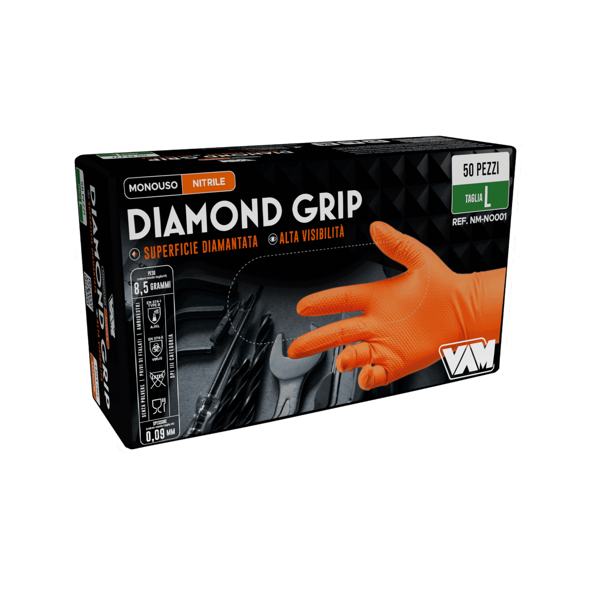 Guanti in nitrile senza polvere 8gr DIAMOND GRIP Arancio - Confezione da 50 pz