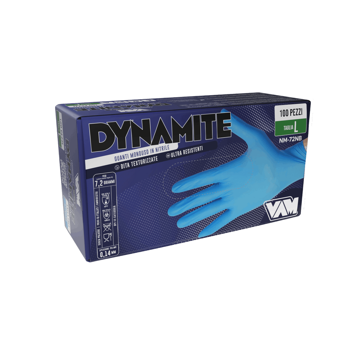Guanti in nitrile senza polvere 7,2gr DYNAMITE Blu - Confezione da 100 pz