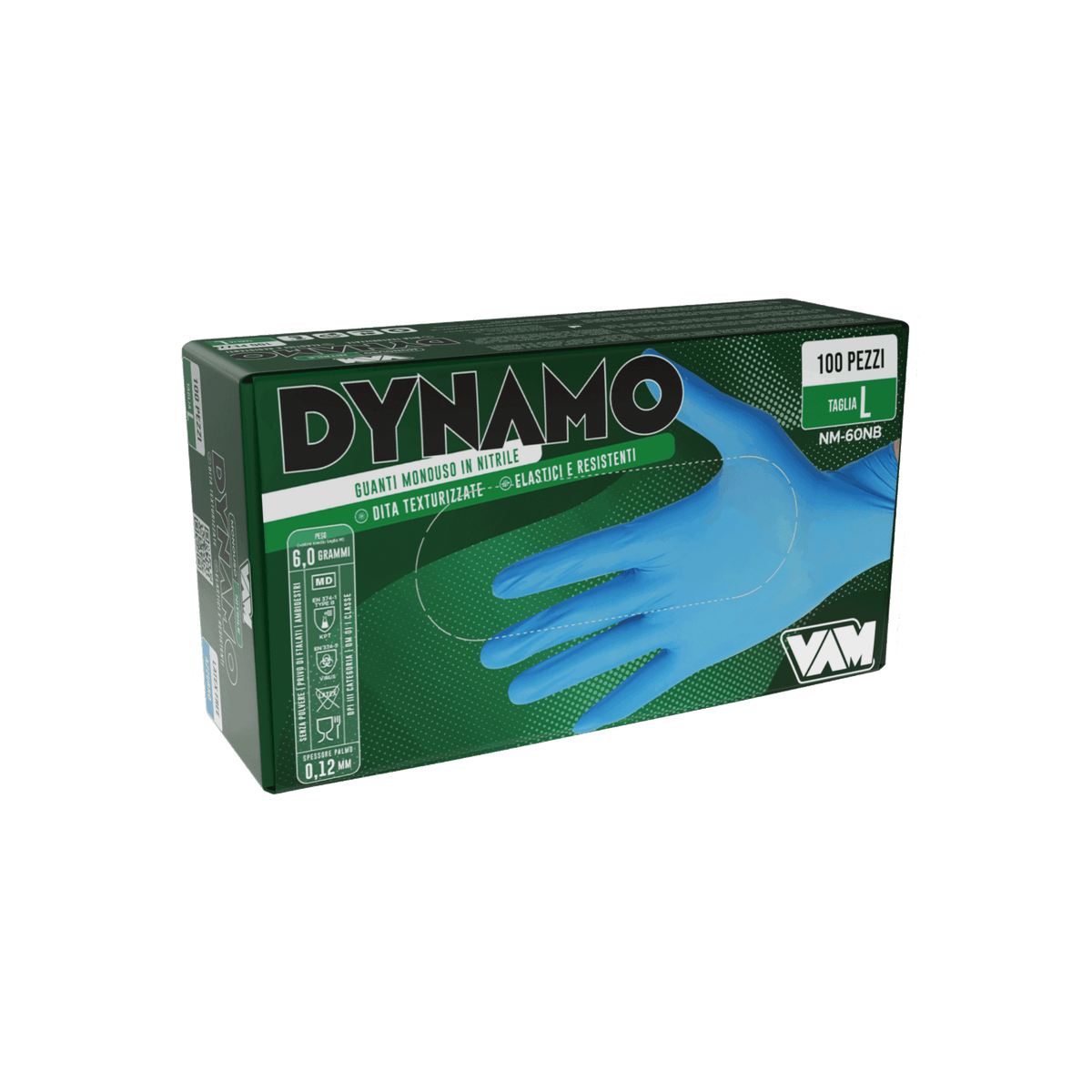 Guanti in nitrile senza polvere 6gr DYNAMO Blu - Confezione da 100 pz
