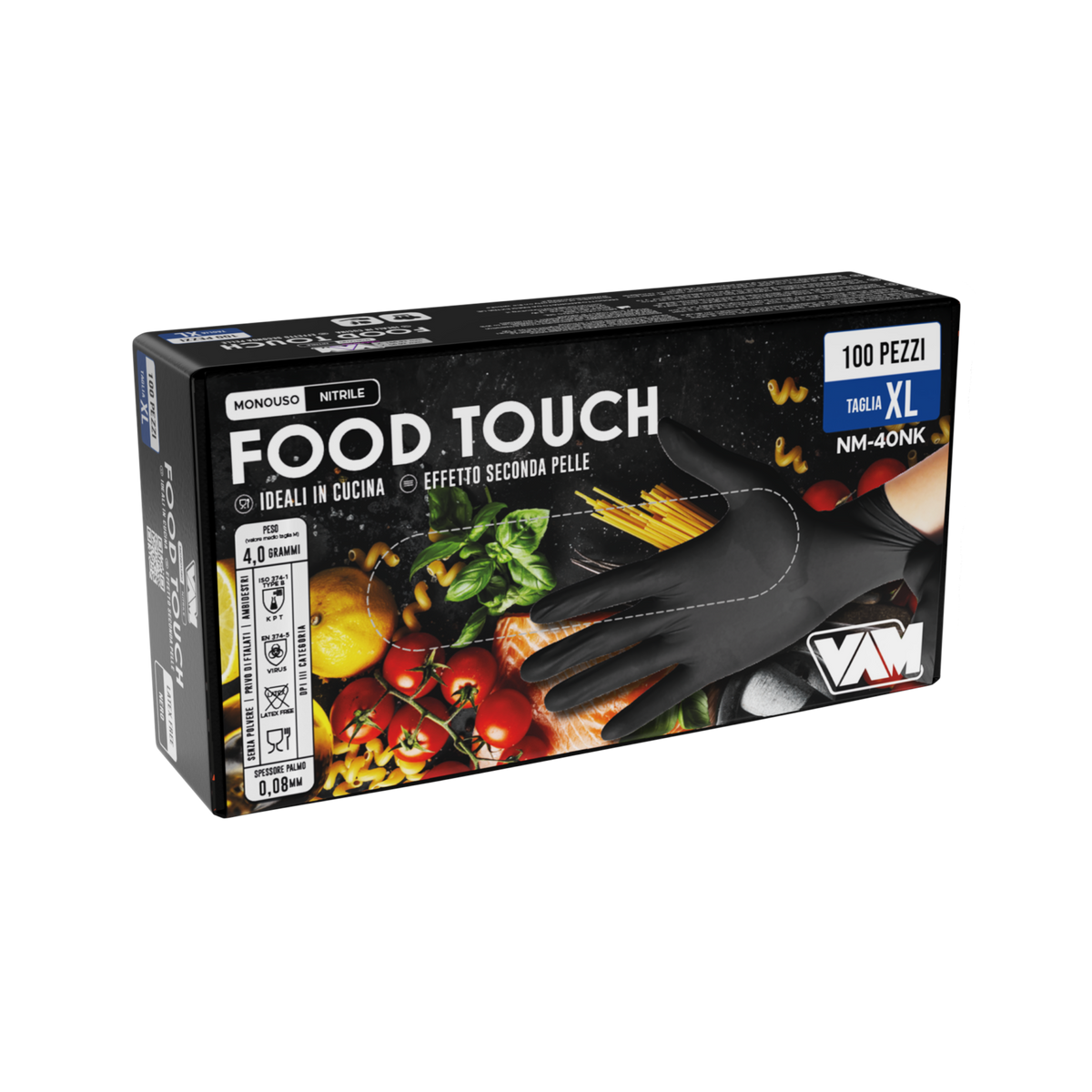 Guanti in nitrile senza polvere 4gr FOOD TOUCH Nero - Confezione da 100 pz