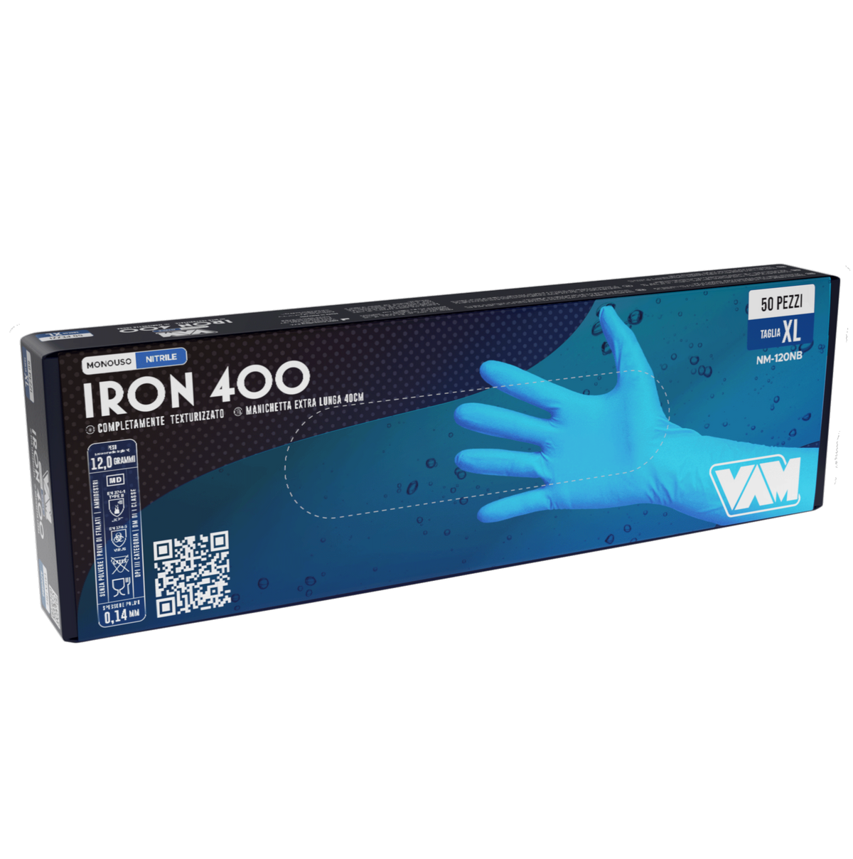 Guanti in nitrile senza polvere 12gr IRON 400 Blu - Confezione da 50 pz