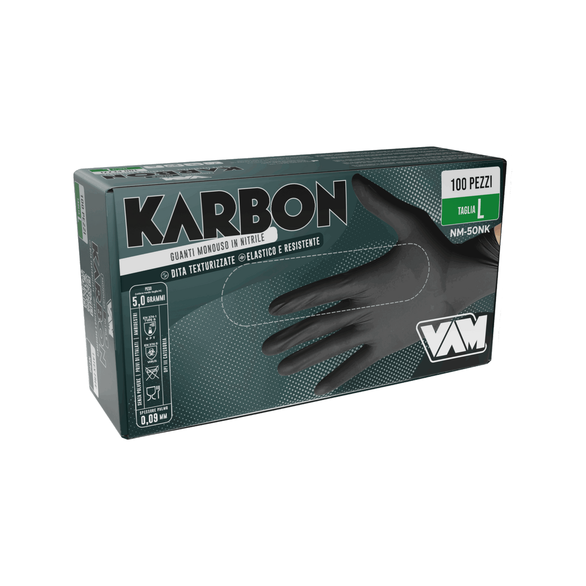 Guanti in nitrile senza polvere 5gr KARBON Nero - Confezione da 100 pz