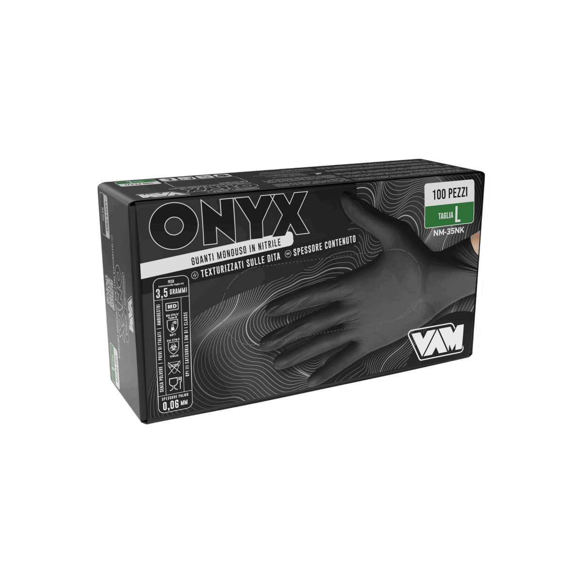 Guanti in nitrile senza polvere 3,5gr ONYX Nero - Confezione da 100 pz
