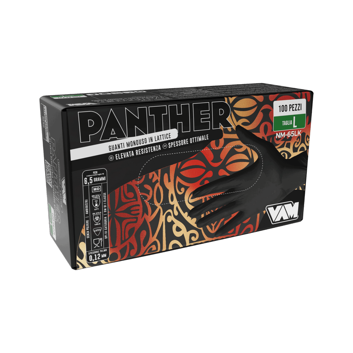 Guanti in lattice senza polvere 6,5gr PANTHER Nero - Confezione da 100 pz