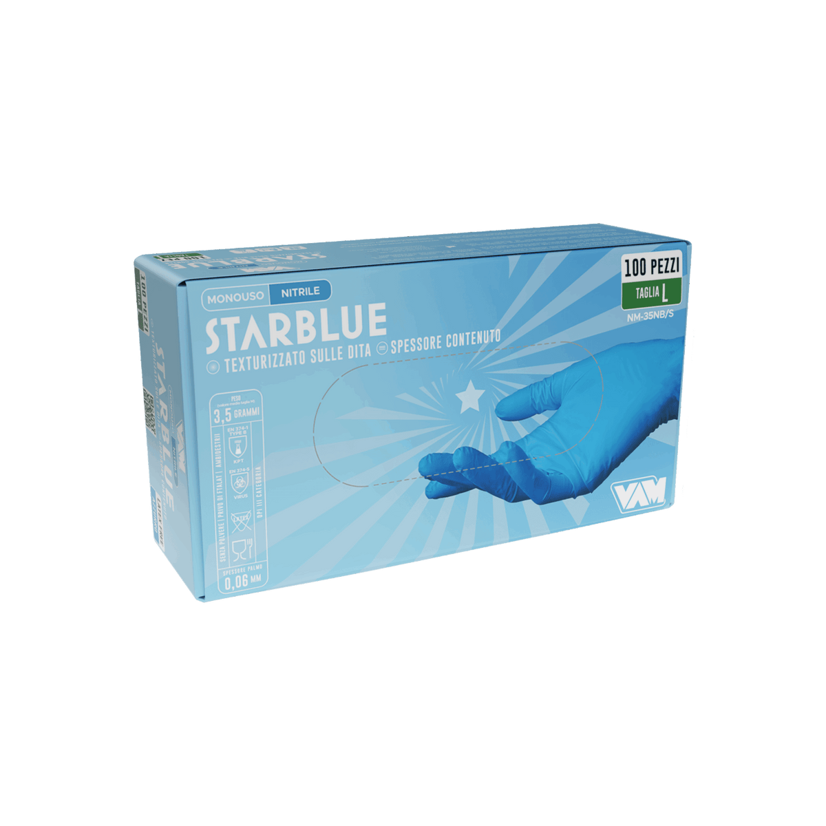Guanti in nitrile senza polvere 3,5gr STARBLUE Blu - Confezione da 100 pz