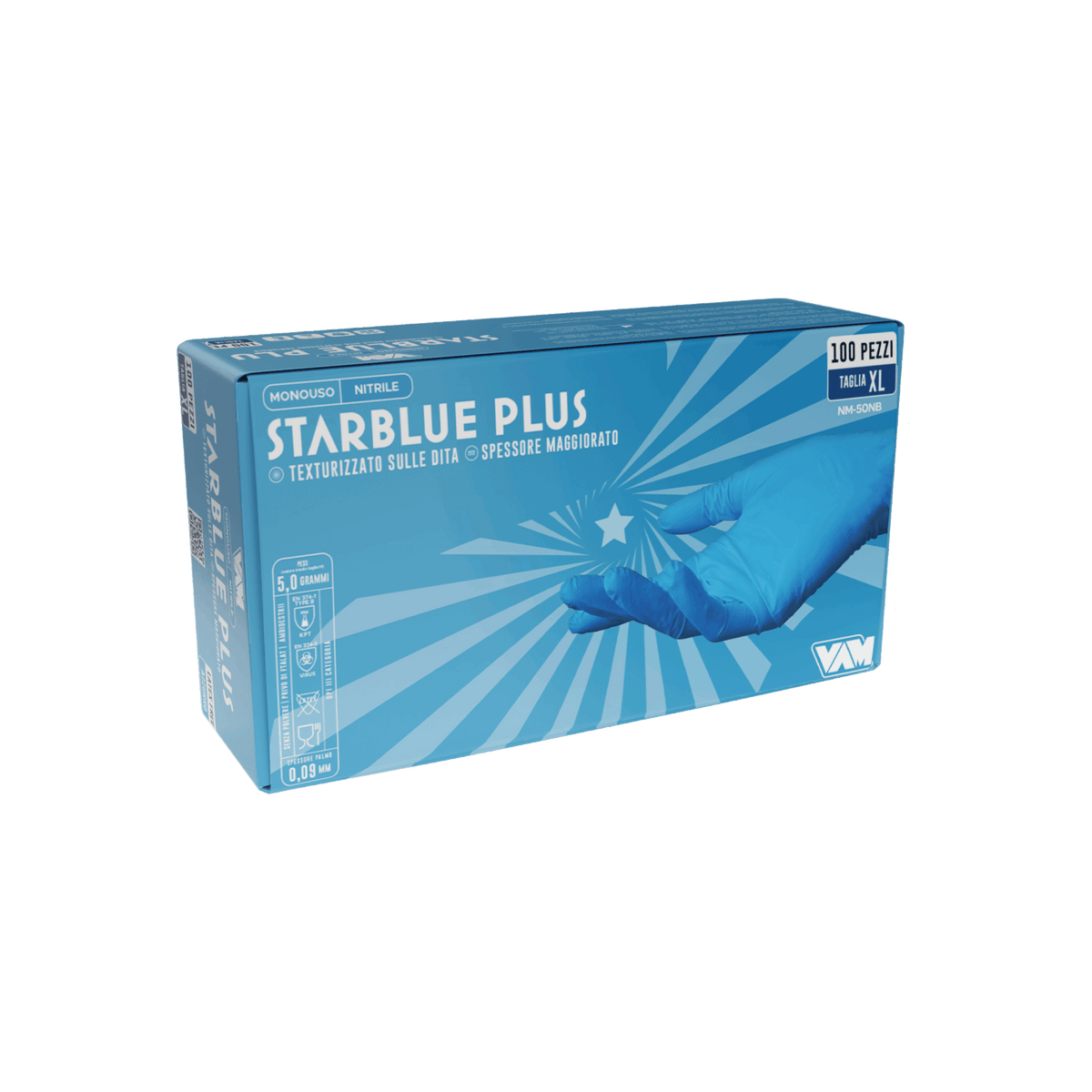Guanti in nitrile senza polvere 5gr STARBLUE PLUS Blu - Confezione da 100 pz