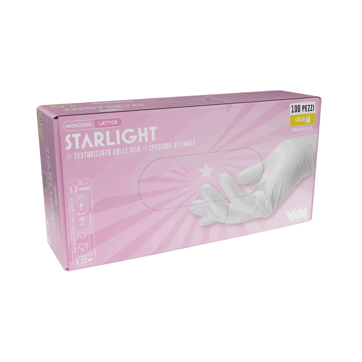 Guanti in lattice senza polvere 5gr STARLIGHT Bianco - Confezione da 100 pz