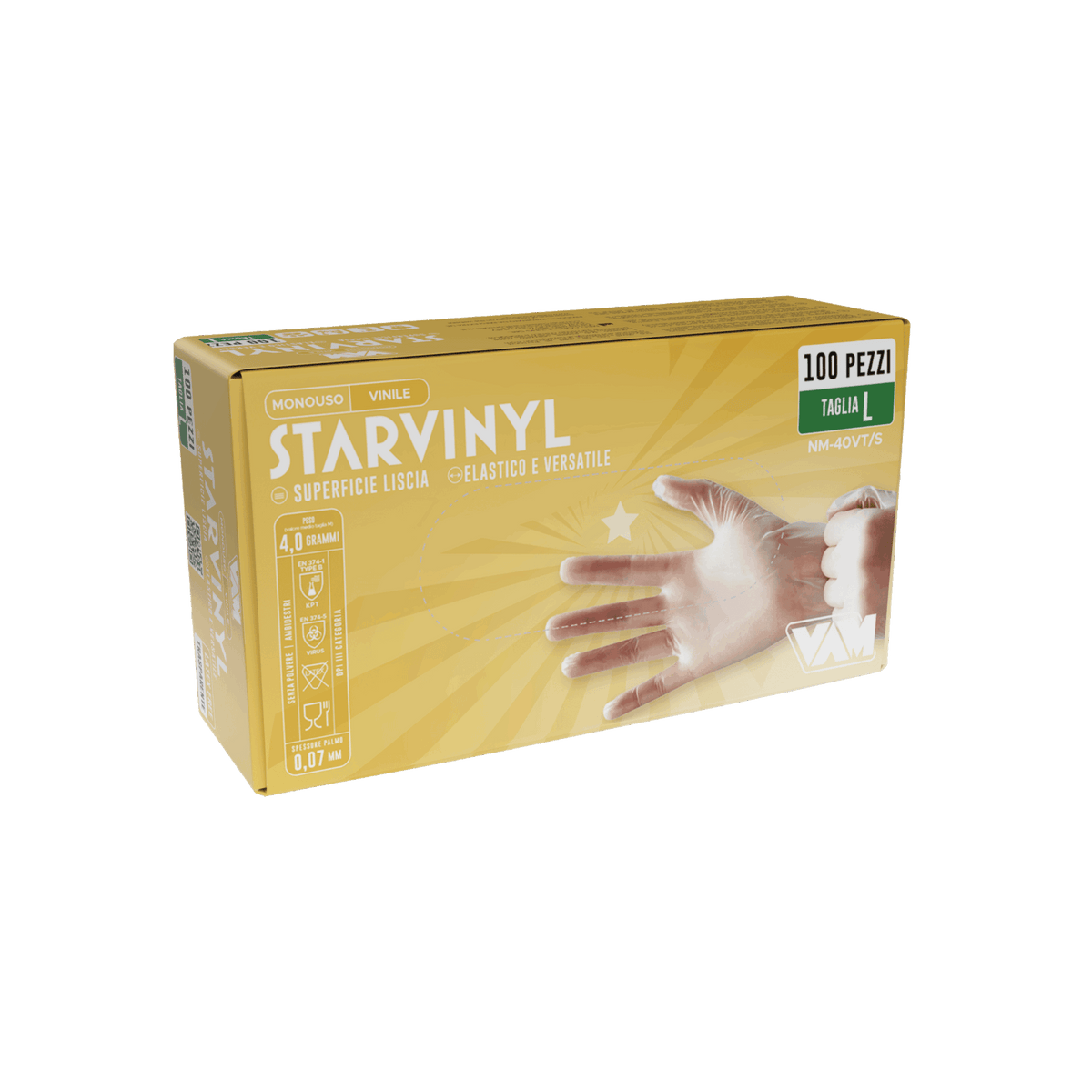 Guanti in vinile senza polvere 4,5gr STARVINYL Trasparente - Confezione da 100 pz