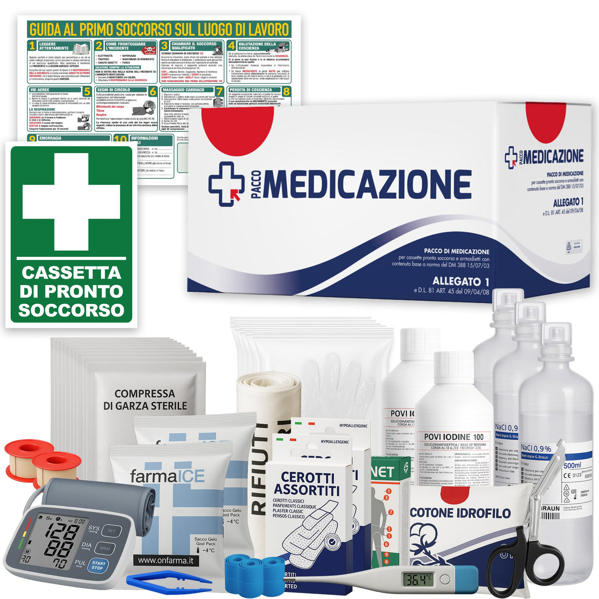 Kit Reintegro Cassetta Pronto Soccorso ALLEGATO 1 CON MISURATORE PRESSIONE DIGITALE DA BRACCIO