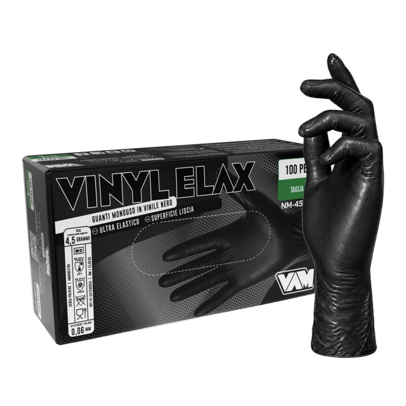 Guanti in vinile senza polvere 5gr VINYL ELAX BLACK Nero - Confezione da 100 pz