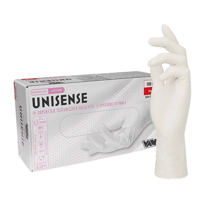 Guanti in lattice senza polvere 5,5gr UNISENSE Bianco - Confezione da 100 pz